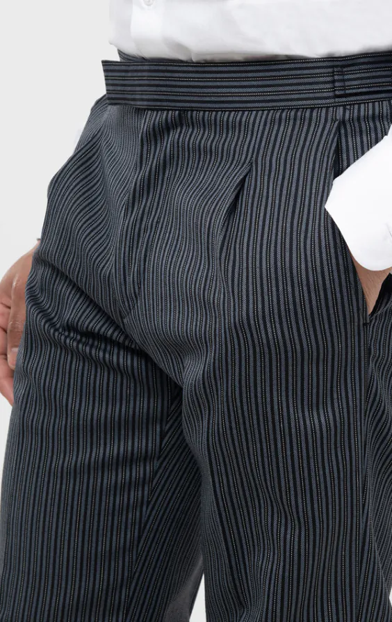 Dobell Black & Grey Striped Wool Blend Morning Suit Trousers - photo 1 Dobell Black & Grey Striped Wool Blend Morning Suit Trousers - photo 1