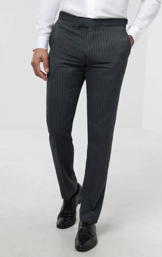 Dobell Black & Grey Striped Slim Fit Morning Suit Trousers