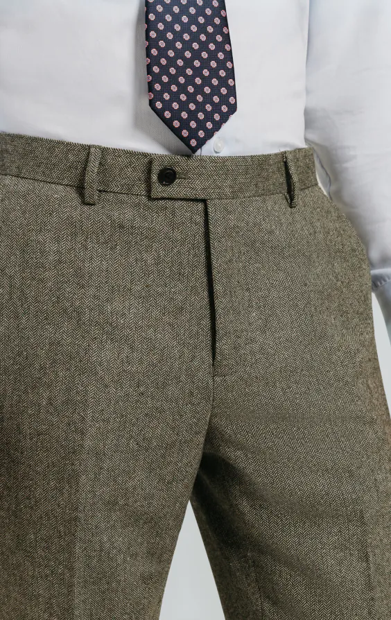 Sage Green Herringbone Tweed Trousers - photo 1 Sage Green Herringbone Tweed Trousers - photo 1