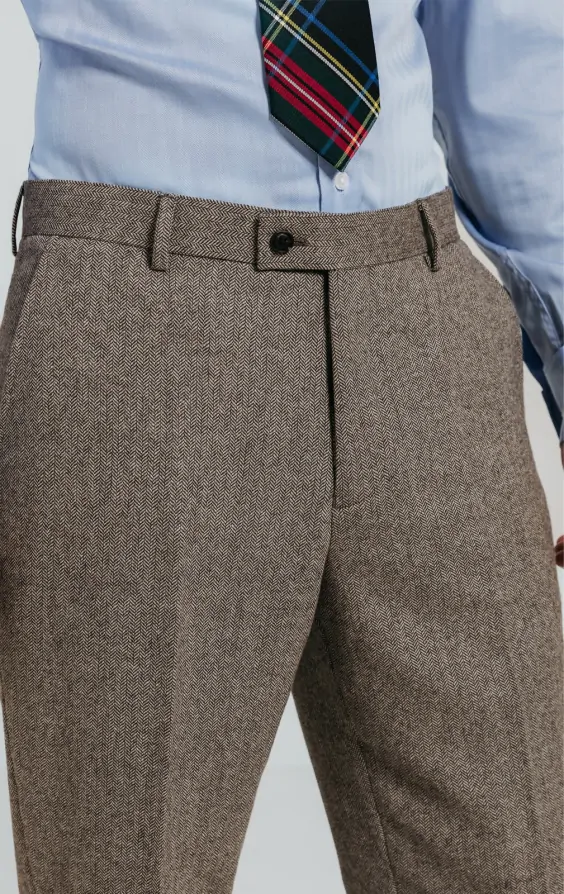 Brown Herringbone Tweed Suit Trousers | Dobell