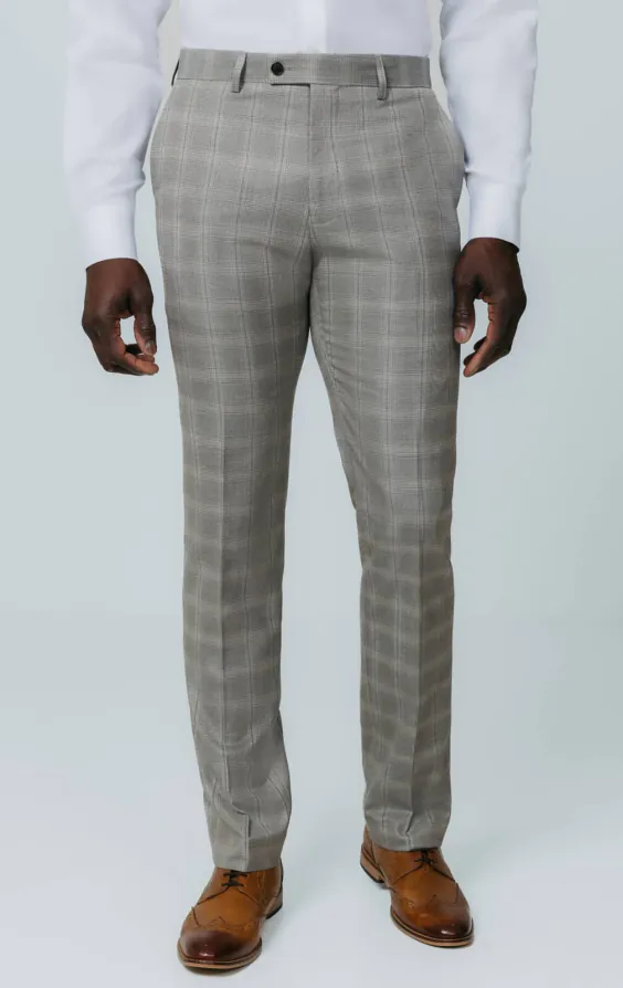 Taupe Check Suit Trousers