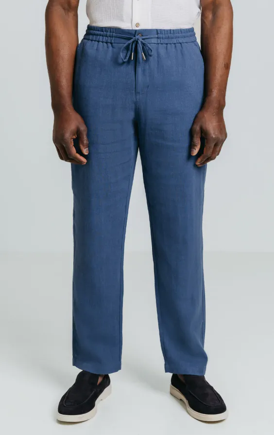Blue Linen Herringbone Trousers - photo 1 Blue Linen Herringbone Trousers - photo 1