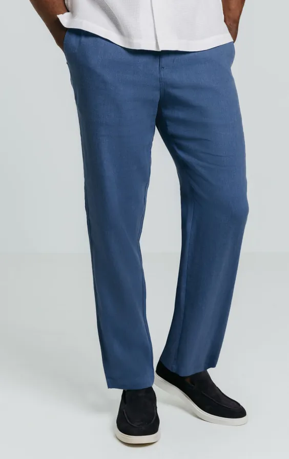 Blue Linen Herringbone Trousers Blue Linen Herringbone Trousers