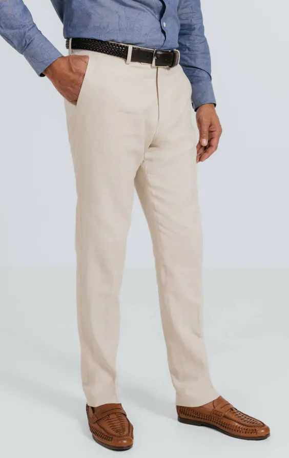 Oatmeal Linen Herringbone Suit Trousers Oatmeal Linen Herringbone Suit Trousers