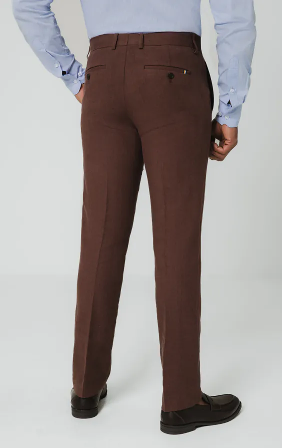 Mocha Linen Suit Trousers - photo 2