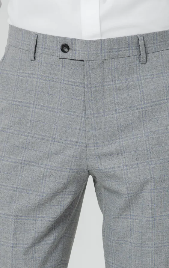 Light Grey & Blue Check Suit Trousers - photo 1