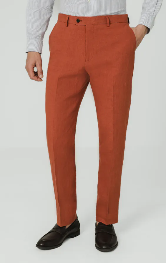 Burnt Orange Pure Linen Suit Trousers Burnt Orange Pure Linen Suit Trousers