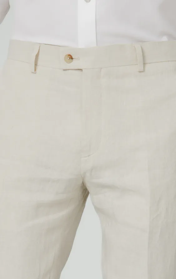 Cream Pure Linen Suit Trousers - photo 1
