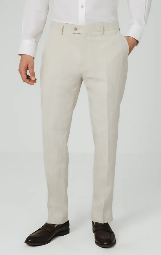 Cream Pure Linen Suit Trousers