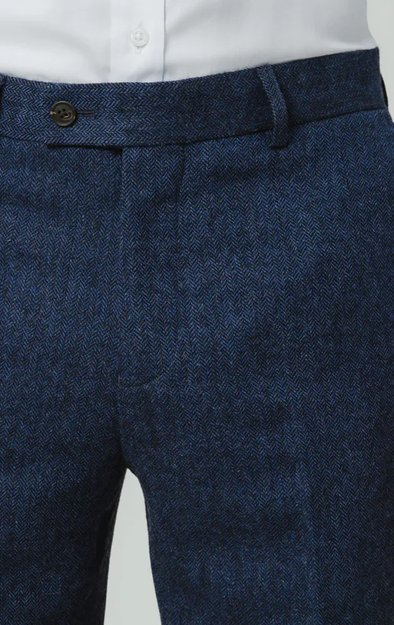 Blue Herringbone Tweed Suit Trousers - photo 1 Blue Herringbone Tweed Suit Trousers - photo 1
