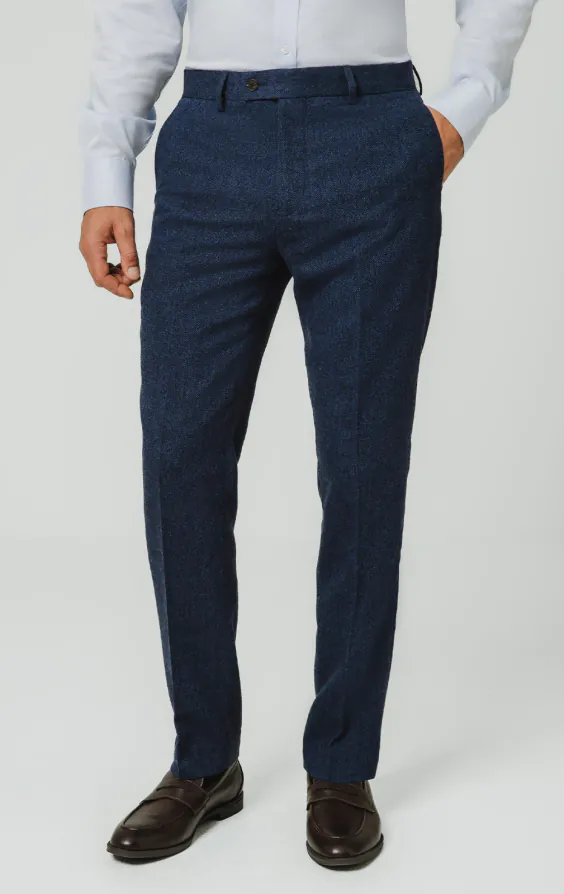 Blue Herringbone Tweed Suit Trousers Blue Herringbone Tweed Suit Trousers