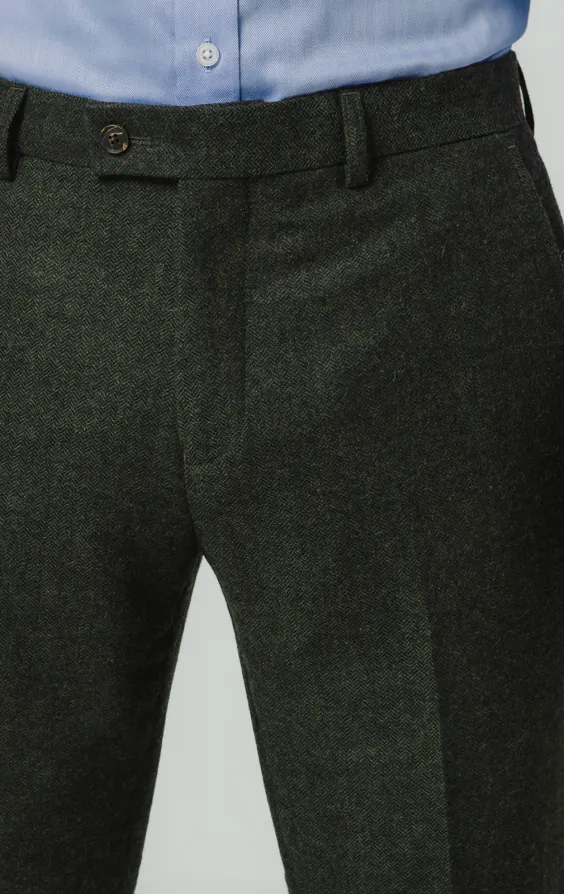 Dark Green Herringbone Tweed Suit Trousers - photo 1 Dark Green Herringbone Tweed Suit Trousers - photo 1