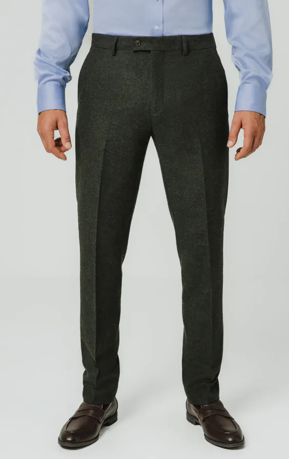 Dark Green Herringbone Tweed Suit Trousers Dark Green Herringbone Tweed Suit Trousers