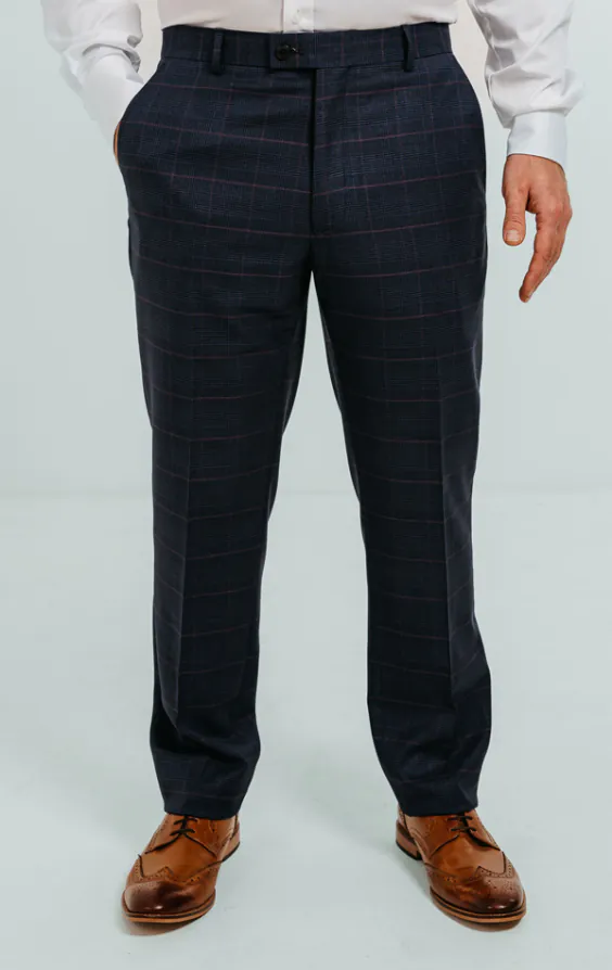 Navy with Pink Check Suit Trousers Navy with Pink Check Suit Trousers