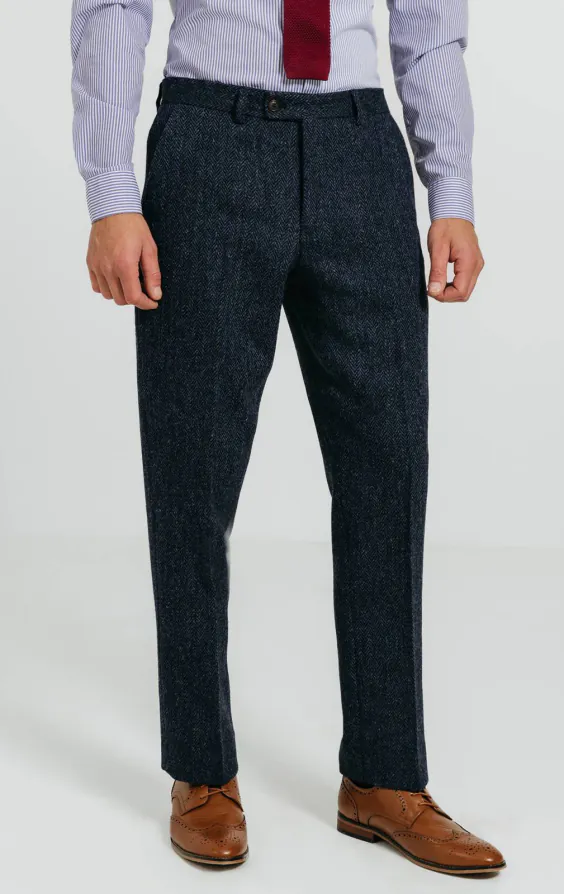 Harris Tweed Blue Herringbone Suit Trousers Harris Tweed Blue Herringbone Suit Trousers