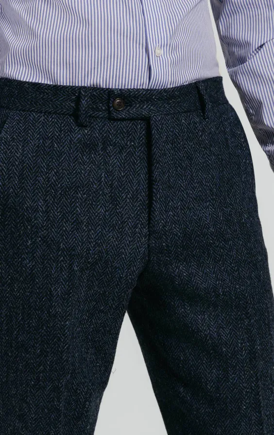Harris Tweed Blue Herringbone Suit Trousers - photo 1 Harris Tweed Blue Herringbone Suit Trousers - photo 1