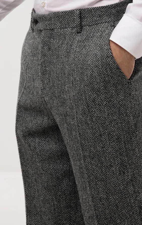 Grey herringbone tweed trousers hot sale