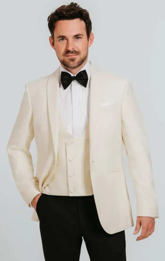 White Shawl Lapel 3 Piece Tuxedo