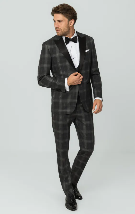 Grey Tartan Check 3 Piece Tuxedo with Peak Lapel - photo 2 Grey Tartan Check 3 Piece Tuxedo with Peak Lapel - photo 2