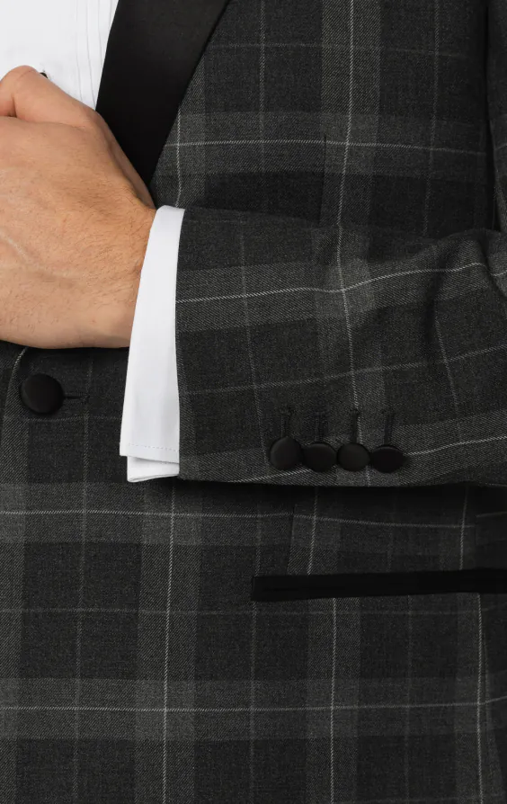 Grey Tartan Check 3 Piece Tuxedo with Peak Lapel - photo 3 Grey Tartan Check 3 Piece Tuxedo with Peak Lapel - photo 3