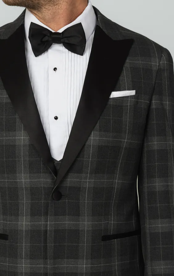 Grey Tartan Check 3 Piece Tuxedo with Peak Lapel - photo 4 Grey Tartan Check 3 Piece Tuxedo with Peak Lapel - photo 4