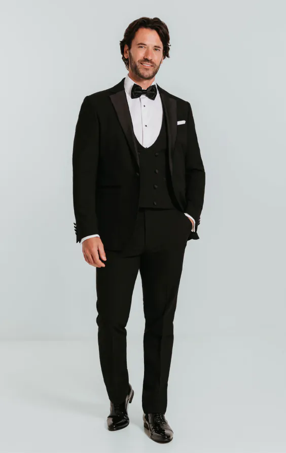 Black 3 Piece Slim-Fit Tuxedo with Notch Lapel - photo 1