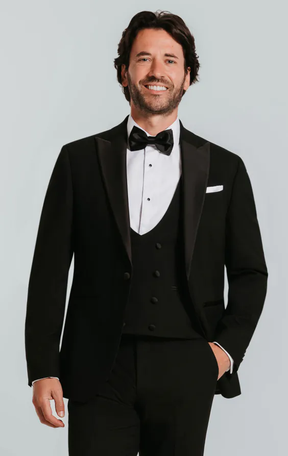 Black Slim-Fit 3 Piece Tuxedo with Peak Lapel Black Slim-Fit 3 Piece Tuxedo with Peak Lapel