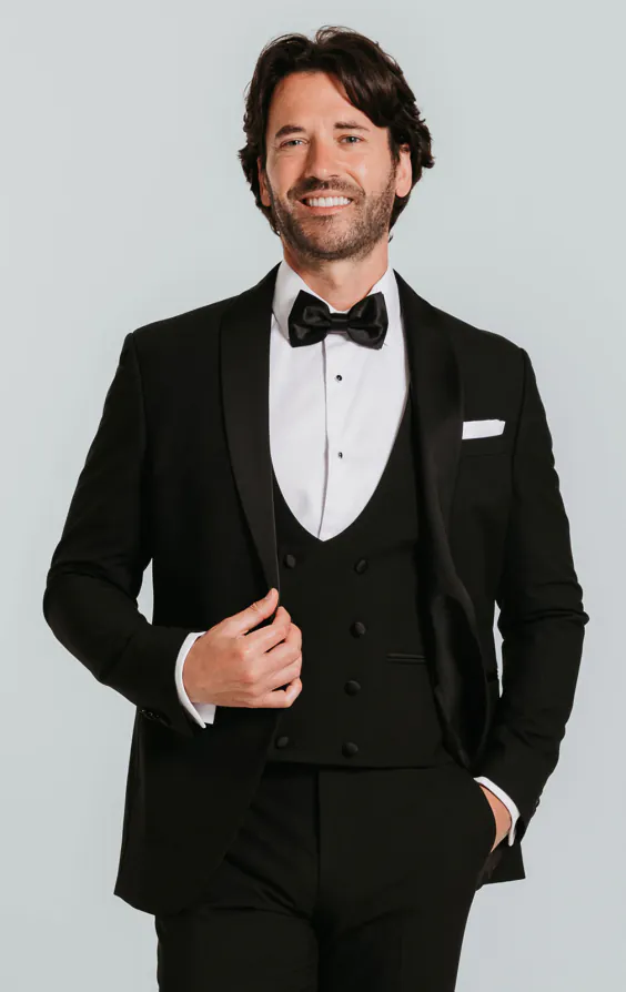 Black Slim-Fit 3 Piece Tuxedo with Shawl Lapel Black Slim-Fit 3 Piece Tuxedo with Shawl Lapel