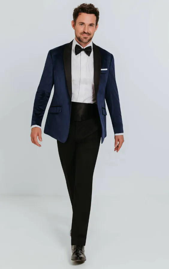 Navy Velvet Slim Fit Tuxedo with Black Trousers - photo 1 Navy Velvet Slim Fit Tuxedo with Black Trousers - photo 1
