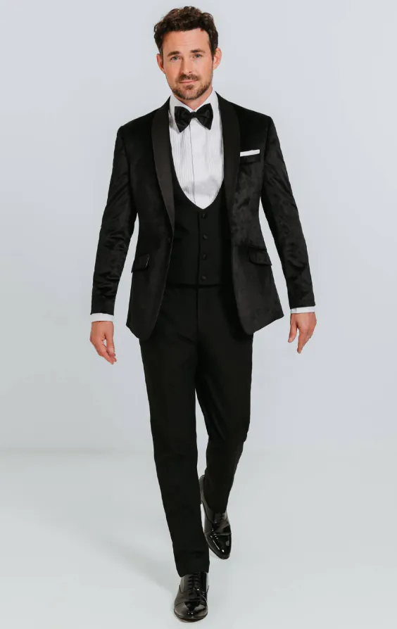 Black Slim Fit Velvet Tuxedo - photo 1