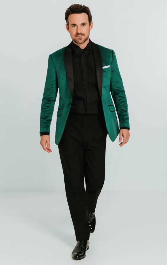 Dark Green Slim Fit Velvet Tuxedo with Black Trousers - photo 2 Dark Green Slim Fit Velvet Tuxedo with Black Trousers - photo 2