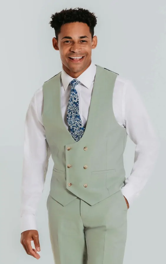 Dobell Pale Green Double Breasted Vest Dobell
