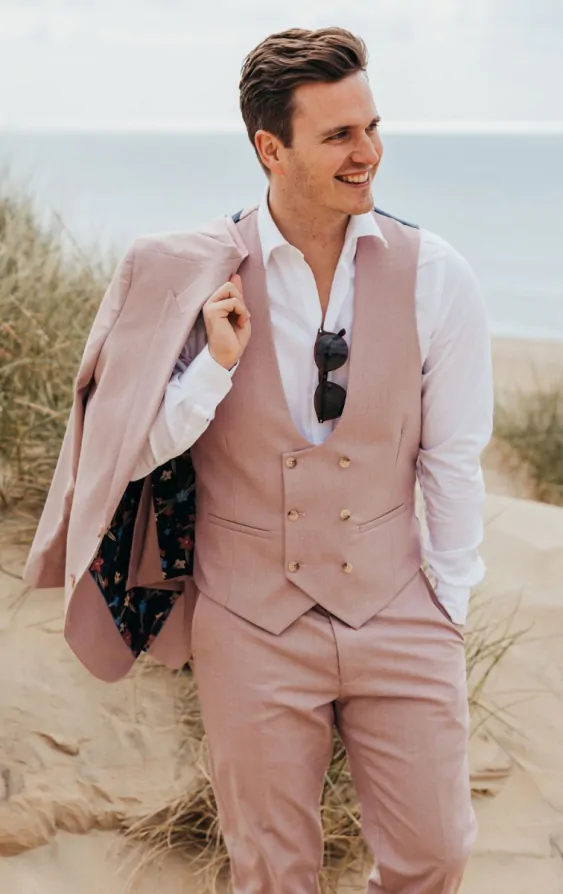 Dobell Dusty Pink Double Breasted Vest Dobell