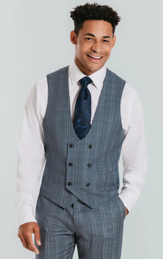 Light Blue Check Suit Jacket with Peak Lapel - photo 7 Light Blue Check Suit Jacket with Peak Lapel - photo 7