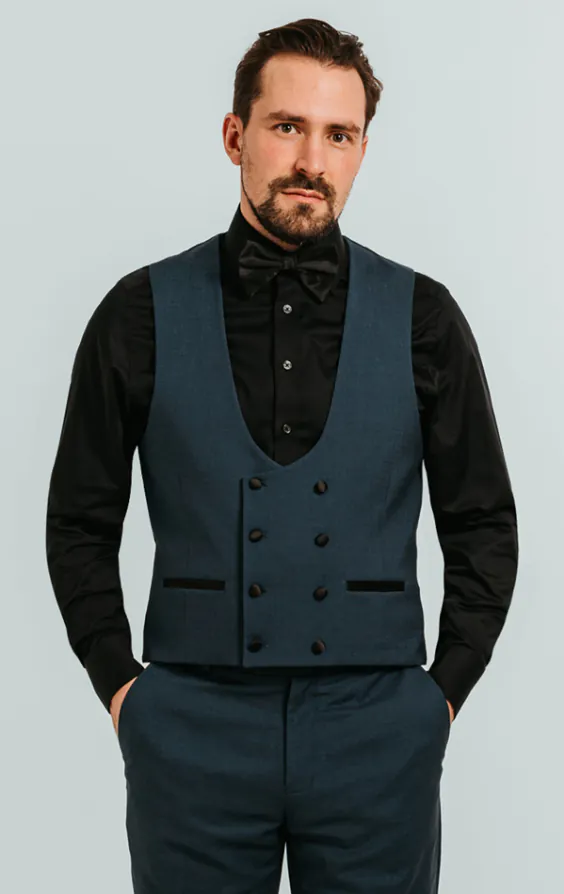 Teal Double Breasted Tuxedo Vest