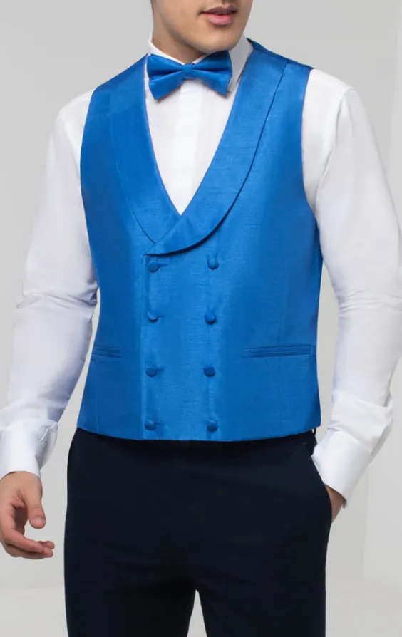 Royal Blue Dupion Double Breasted Vest with Shawl Lapel - photo 1 Royal Blue Dupion Double Breasted Vest with Shawl Lapel - photo 1