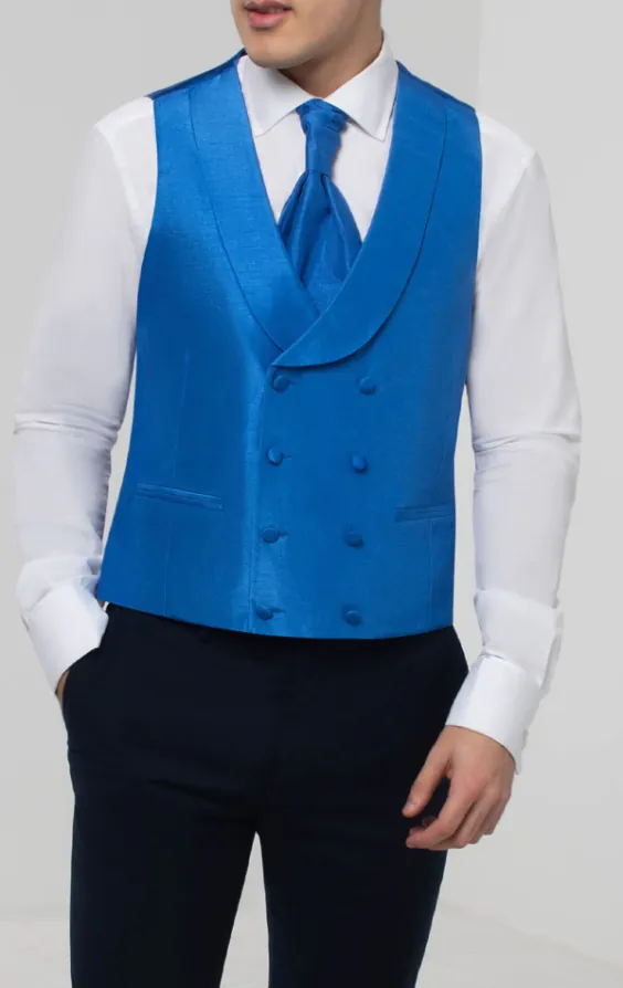 Royal Blue Dupion Double Breasted Vest with Shawl Lapel - photo 2 Royal Blue Dupion Double Breasted Vest with Shawl Lapel - photo 2