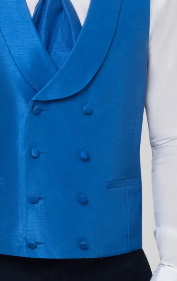 Royal Blue Dupion Double Breasted Vest with Shawl Lapel - photo 3 Royal Blue Dupion Double Breasted Vest with Shawl Lapel - photo 3