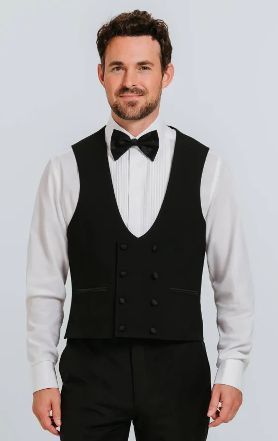 Black Double Breasted 100% Wool Tuxedo Vest Black Double Breasted 100% Wool Tuxedo Vest