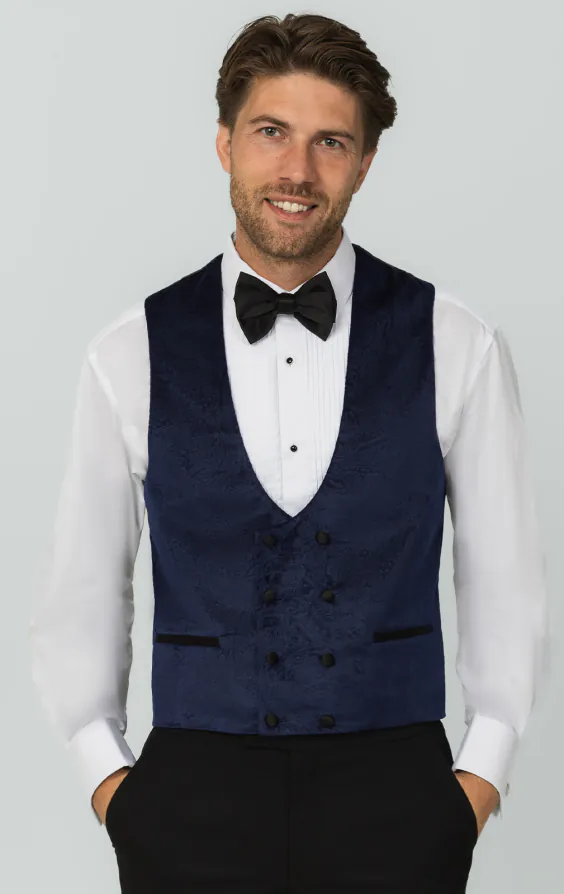 Navy Paisley Velvet Double Breasted Tuxedo Vest Navy Paisley Velvet Double Breasted Tuxedo Vest
