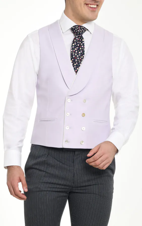 Lilac Twill Double Breasted Morning Suit Vest with Shawl Lapel Lilac Twill Double Breasted Morning Suit Vest with Shawl Lapel