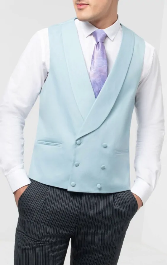 Dobell Duck Egg Blue Double Breasted Shawl Lapel Morning Suit Vest