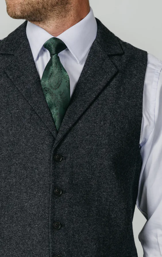 Grey Donegal Tweed Vest with Notch Lapel | Dobell