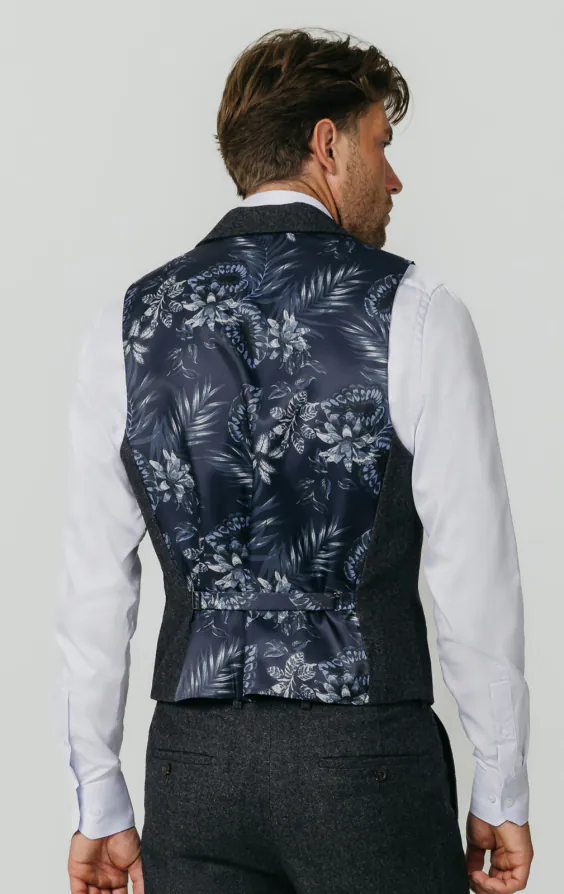 Grey Donegal Tweed Vest with Notch Lapel | Dobell