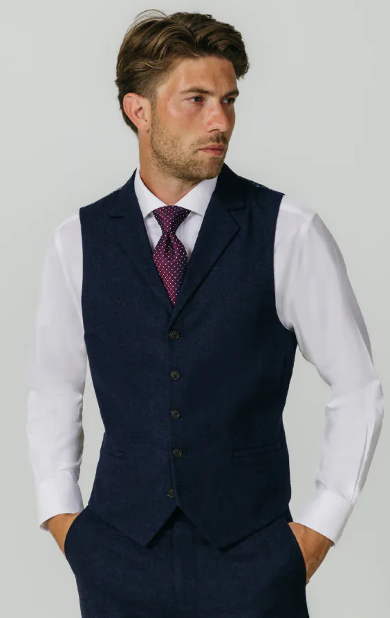 Navy Donegal Tweed Vest with Notch Lapel Navy Donegal Tweed Vest with Notch Lapel