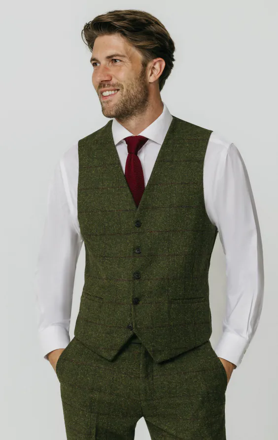 Green Windowpane Check Tweed Vest Green Windowpane Check Tweed Vest