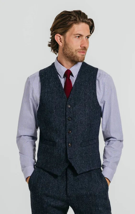 Harris Tweed Blue & Black Herringbone Vest Harris Tweed Blue & Black Herringbone Vest