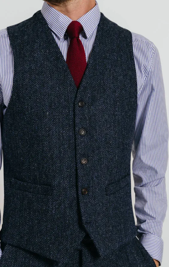 Harris Tweed Blue & Black Herringbone Vest - photo 1 Harris Tweed Blue & Black Herringbone Vest - photo 1