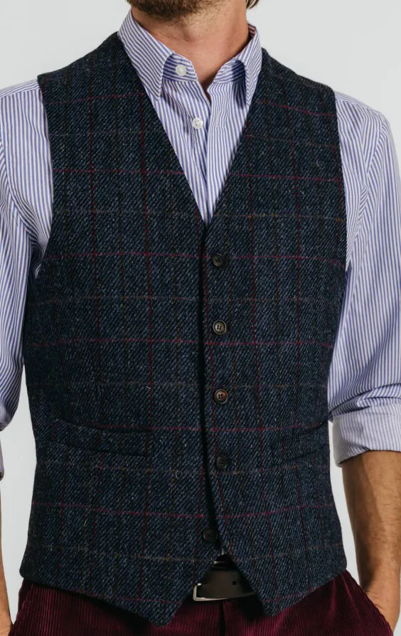 Harris Tweed Dark Blue Windowpane Check Tweed Vest - photo 1 Harris Tweed Dark Blue Windowpane Check Tweed Vest - photo 1