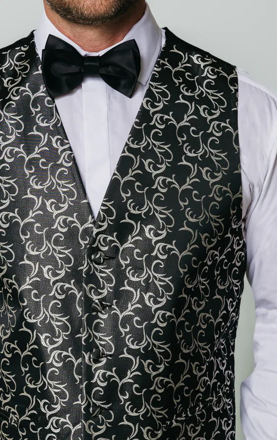 Black/Silver Edwardian Swirl Jacquard Vest - photo 1 Black/Silver Edwardian Swirl Jacquard Vest - photo 1